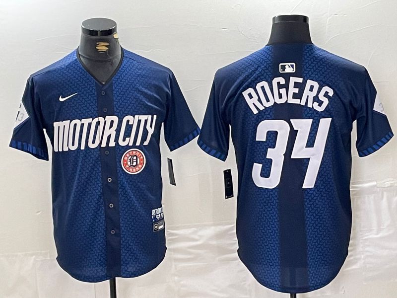 Men Detroit Tigers #34 Rogers Blue City Edition Nike 2024 MLB Jersey style 1->detroit tigers->MLB Jersey